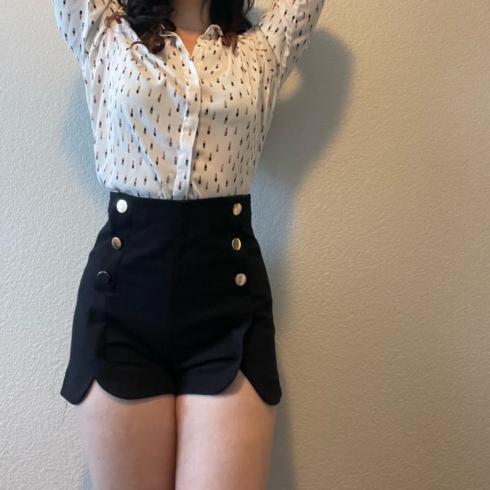 Retro Super High Rise Sailor Shorts with Gold Buttons